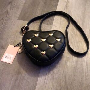 Juicy Couture Liquorice Black Colorful Love Heart Crossbody Stud Accents NWT
